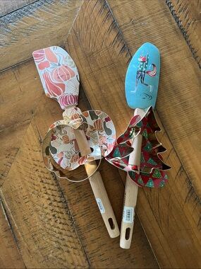 Anthropologie Blue and Multi Holiday Silicone Spatulas with Cookie Cutters